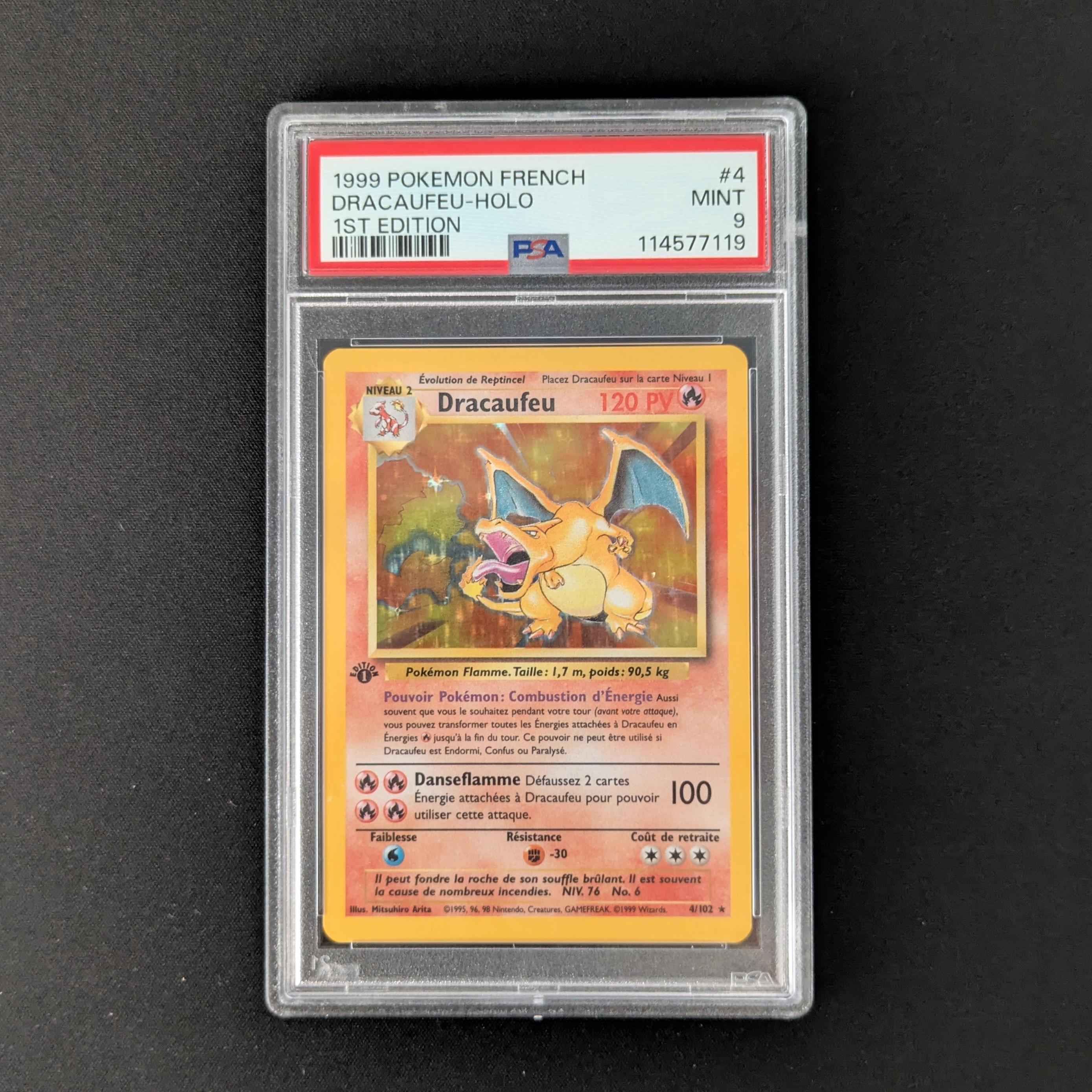 Charizard (BS 4) - Base Set - French - PSA 9 - 1ST ED, HOLO BLEED