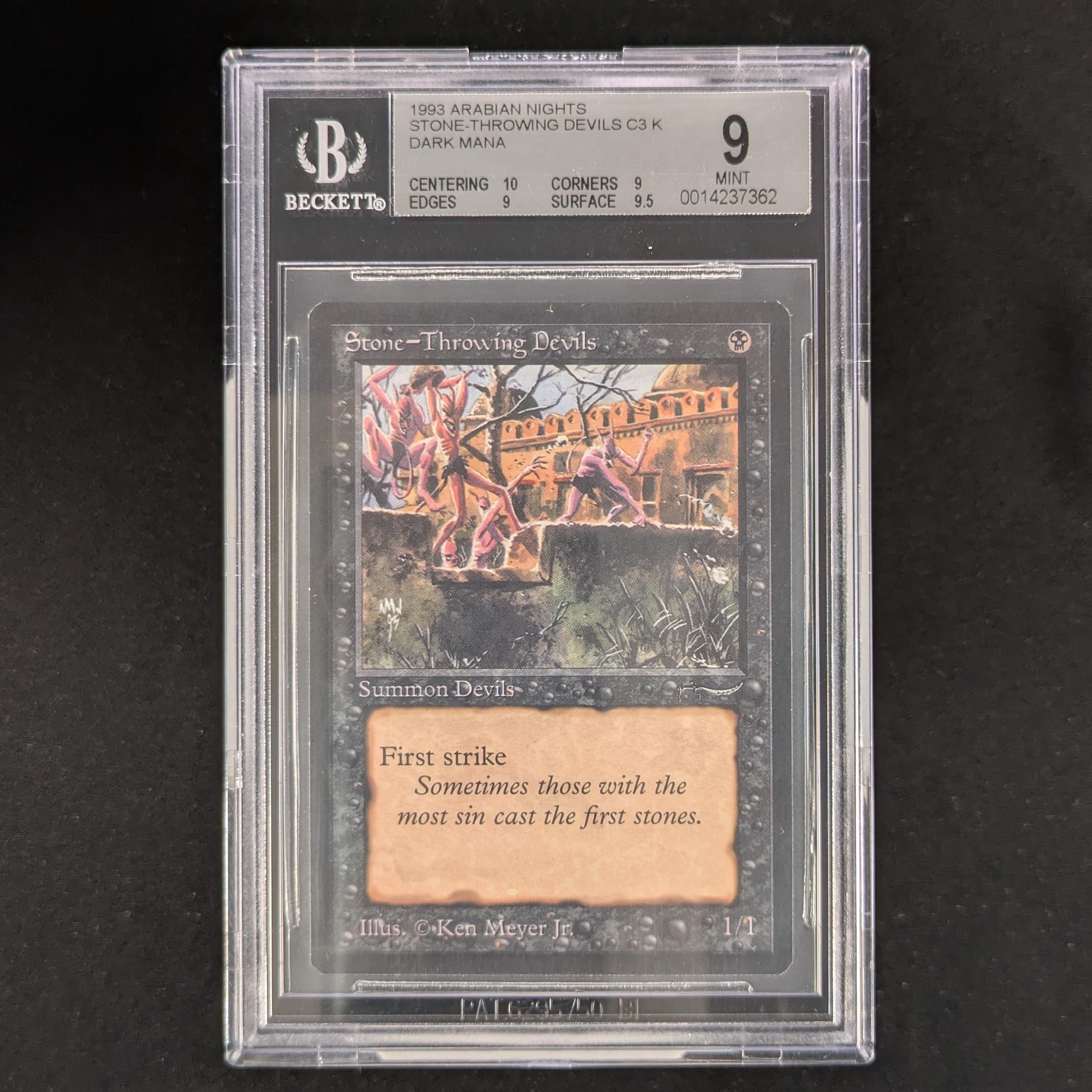 stone throwing devils mtg card Stone-Throwing (V.1) - Arabian Nights - English Accent Color:Swamp Black All cards will be Mtg Coin Flip - {date-11-14-25}