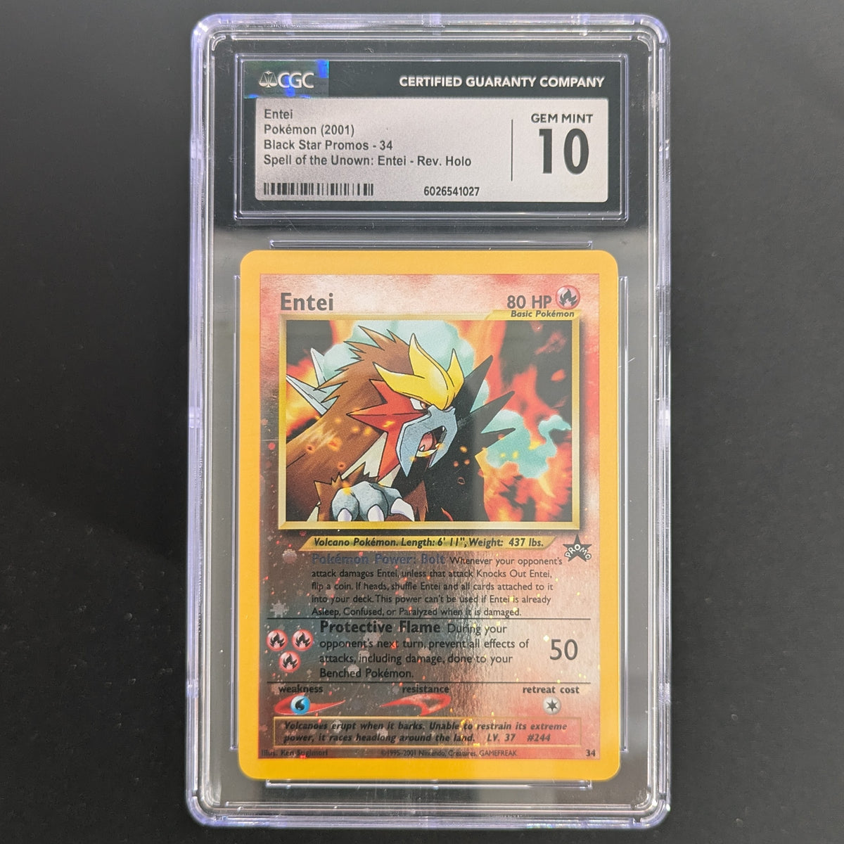 Entei (WP 34) - Wizards Black Star Promos - English - CGC 10 - REVERSE HOLO
