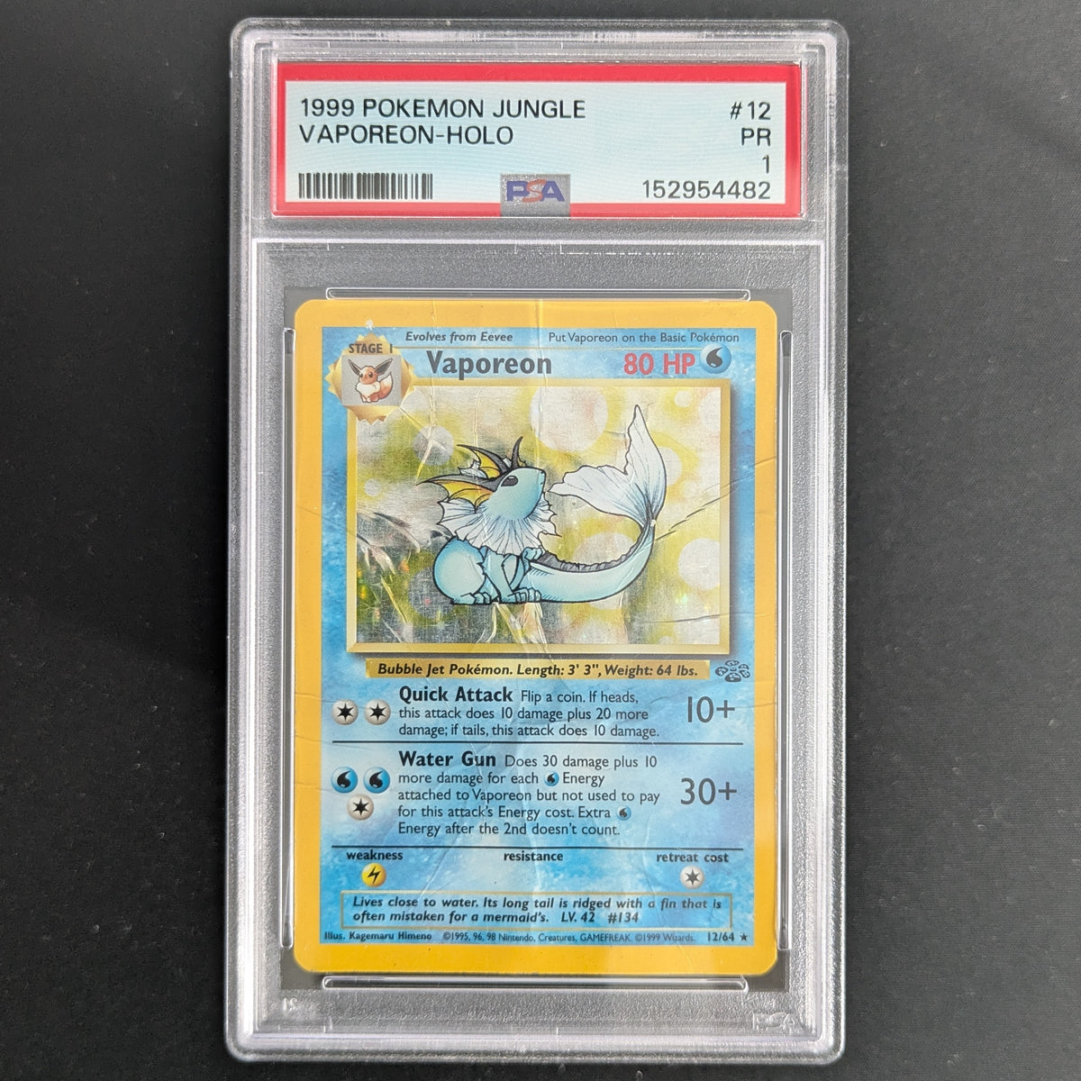 PTCG Singles - Vaporeon (JU 12) - Jungle - English - PSA 1 -