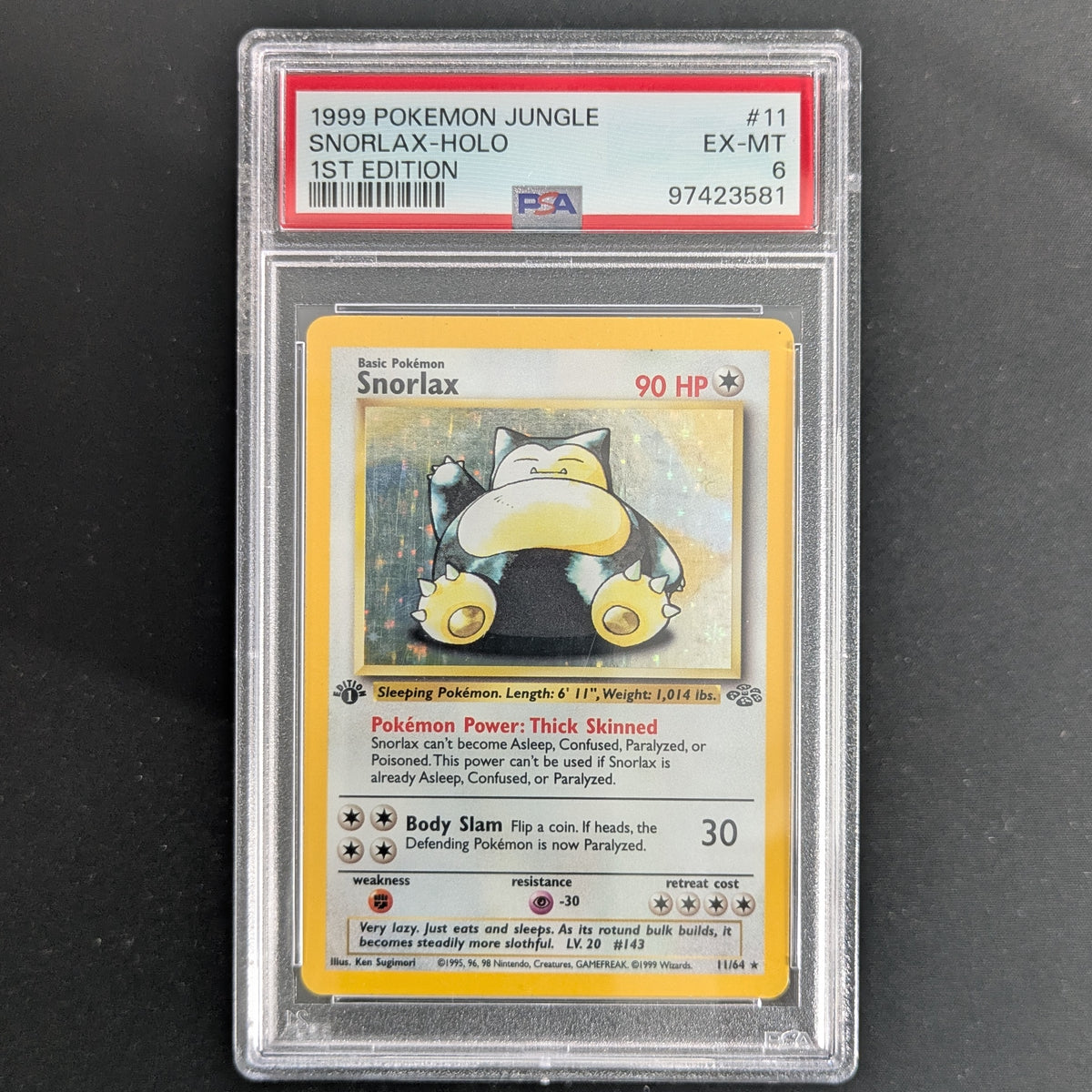 PTCG Singles - Snorlax (JU 11) - Jungle - English - PSA 6 - 1ST EDITION -