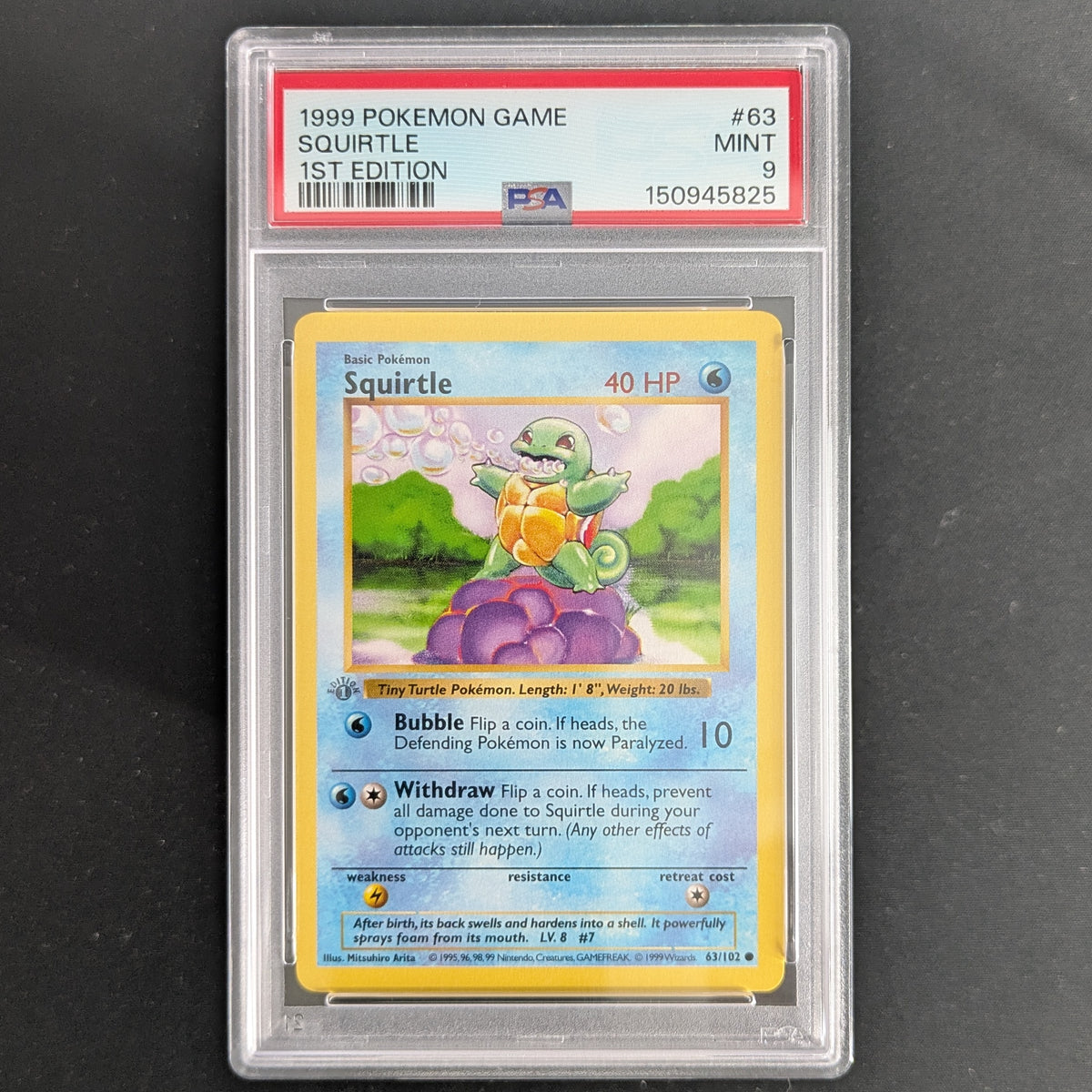 PTCG Singles - Squirtle (BS 63) - Base Set - English - PSA 9 - 1ST EDITION, SHADOWLESS -