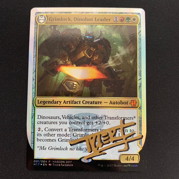 [FOIL] Grimlock, Dinobot Leader // Grimlock, Ferocious King - Hascon 2017 Promos - NM, SIGNED