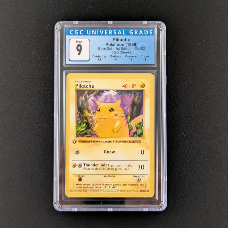 PTCG Singles - Pikachu (1. Edition, Red Cheeks) - BS 58 - Base Set - CGC 9 - 