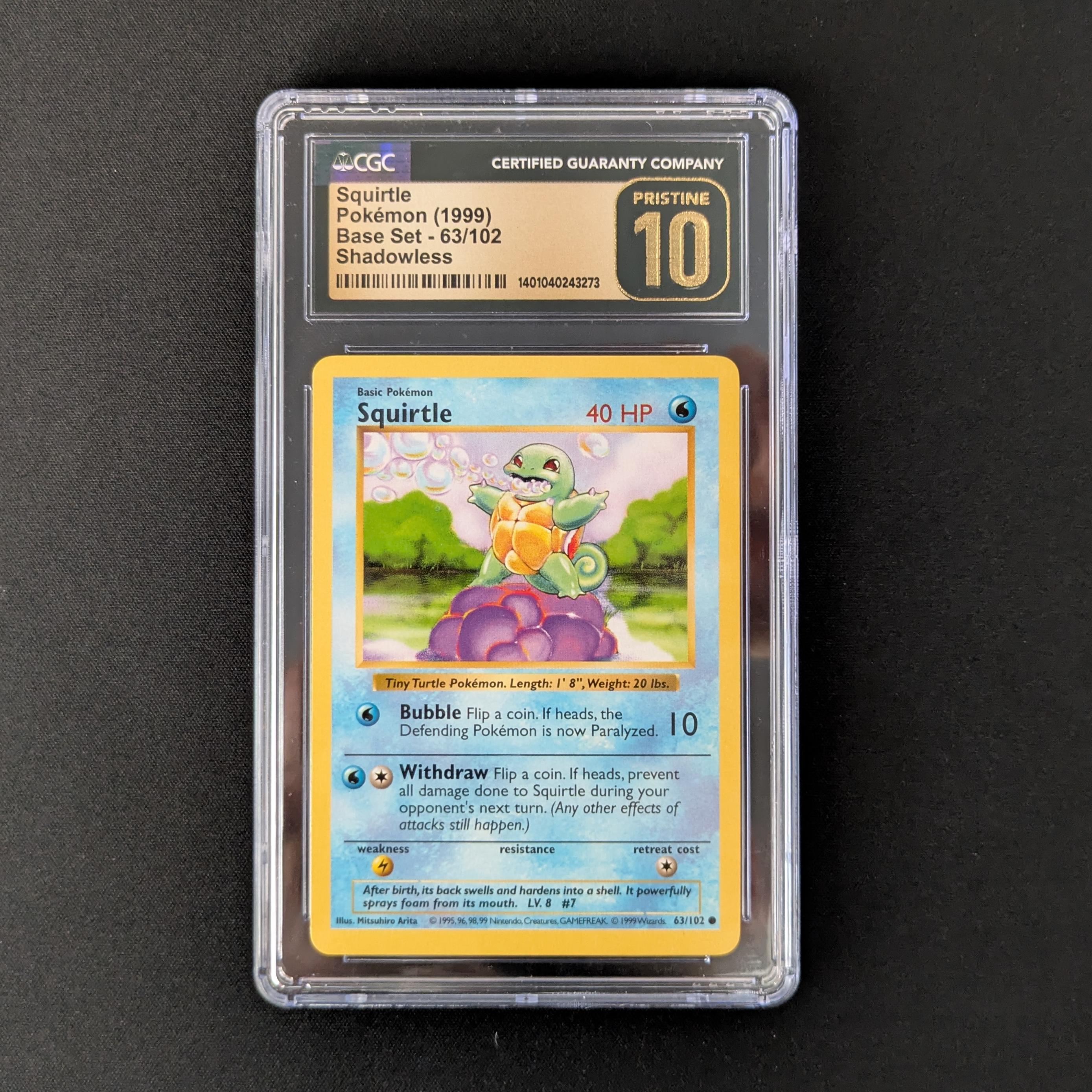 PTCG Singles - Squirtle (Shadowless) (BS 63) - Base Set - English - CGC 10 Pristine - 27651