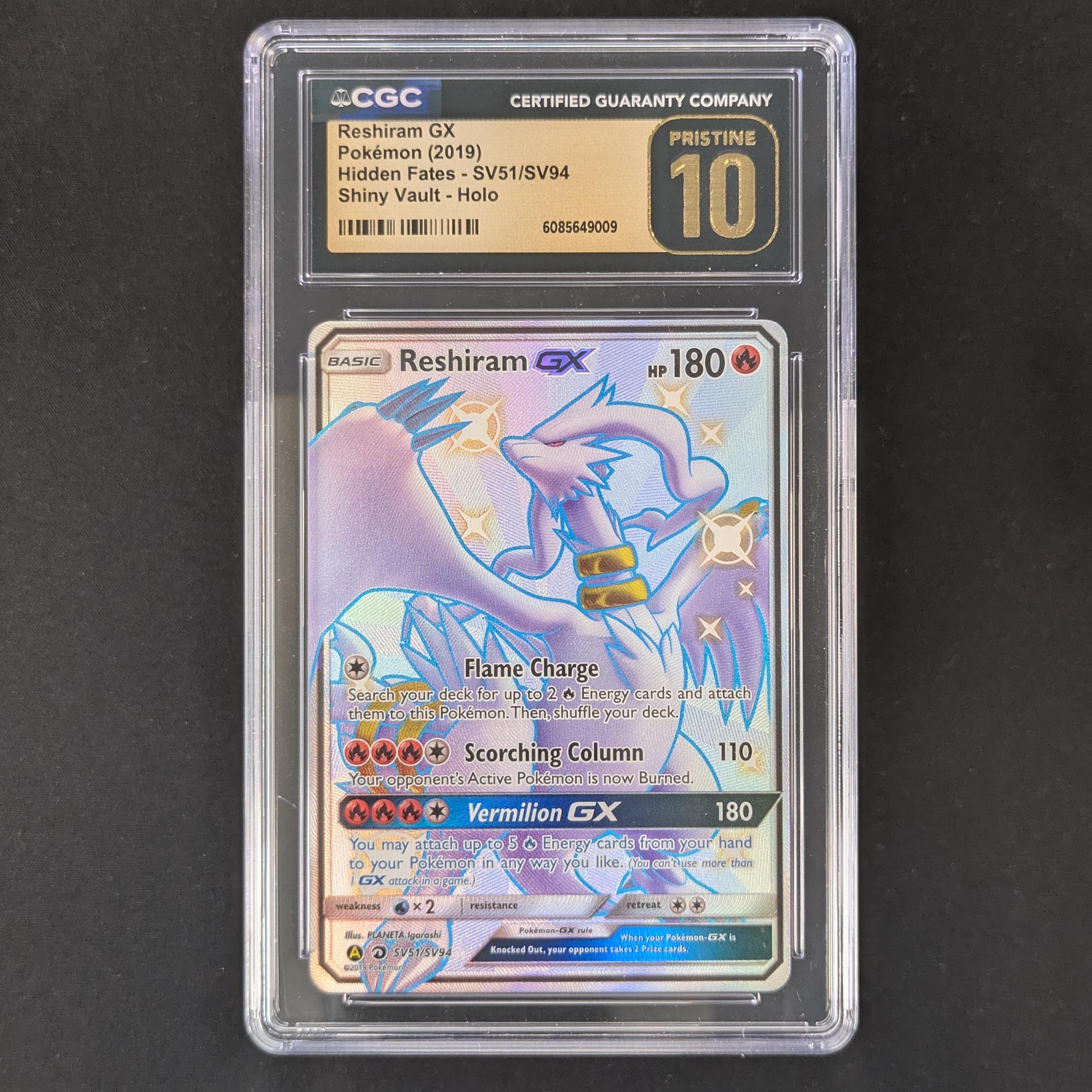  - Reshiram GX - Hidden Fates - CGC 10 - Pristine 10 - 32865