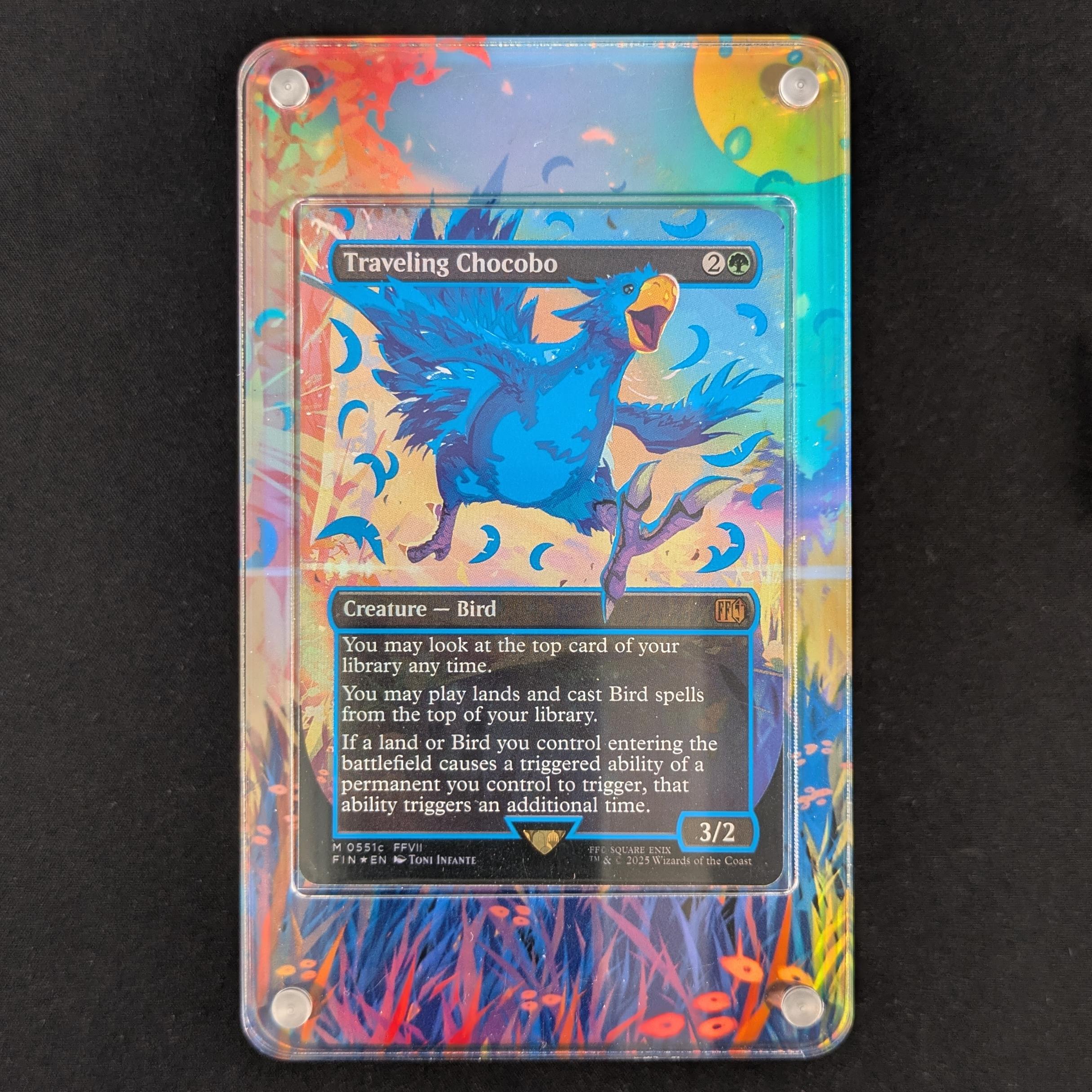 traveling chocobo mtg card kingdom Borderless Neon Ink Blue Foil You may look at the top card of your library any time 2025 Magic The Gathering Final