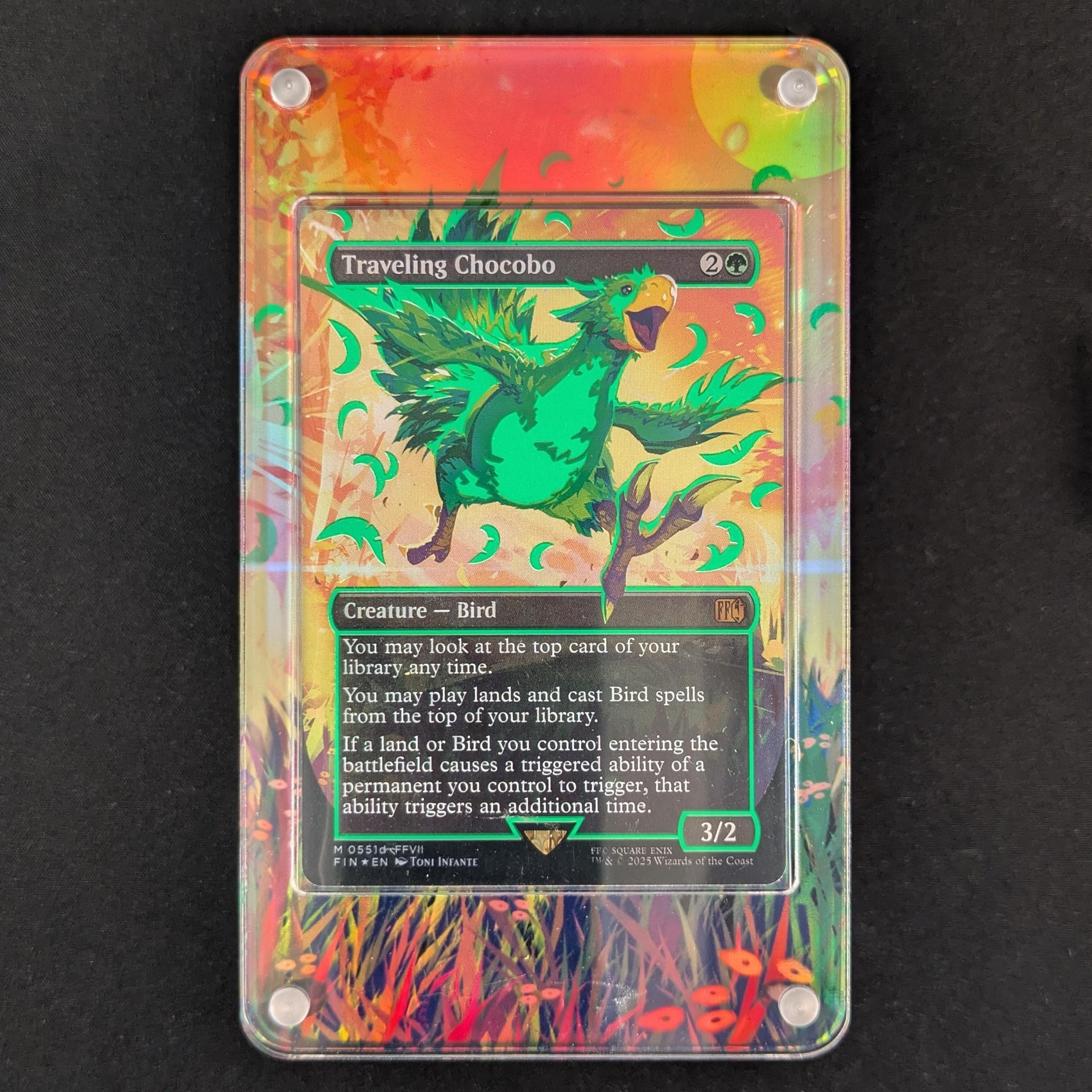traveling chocobo mtg card kingdom Borderless Neon Ink Blue Foil If a land or Bird you control entering the battlefield causes a triggered ability of a permanent you control to trigger MTG Custom Proxy - Traveling