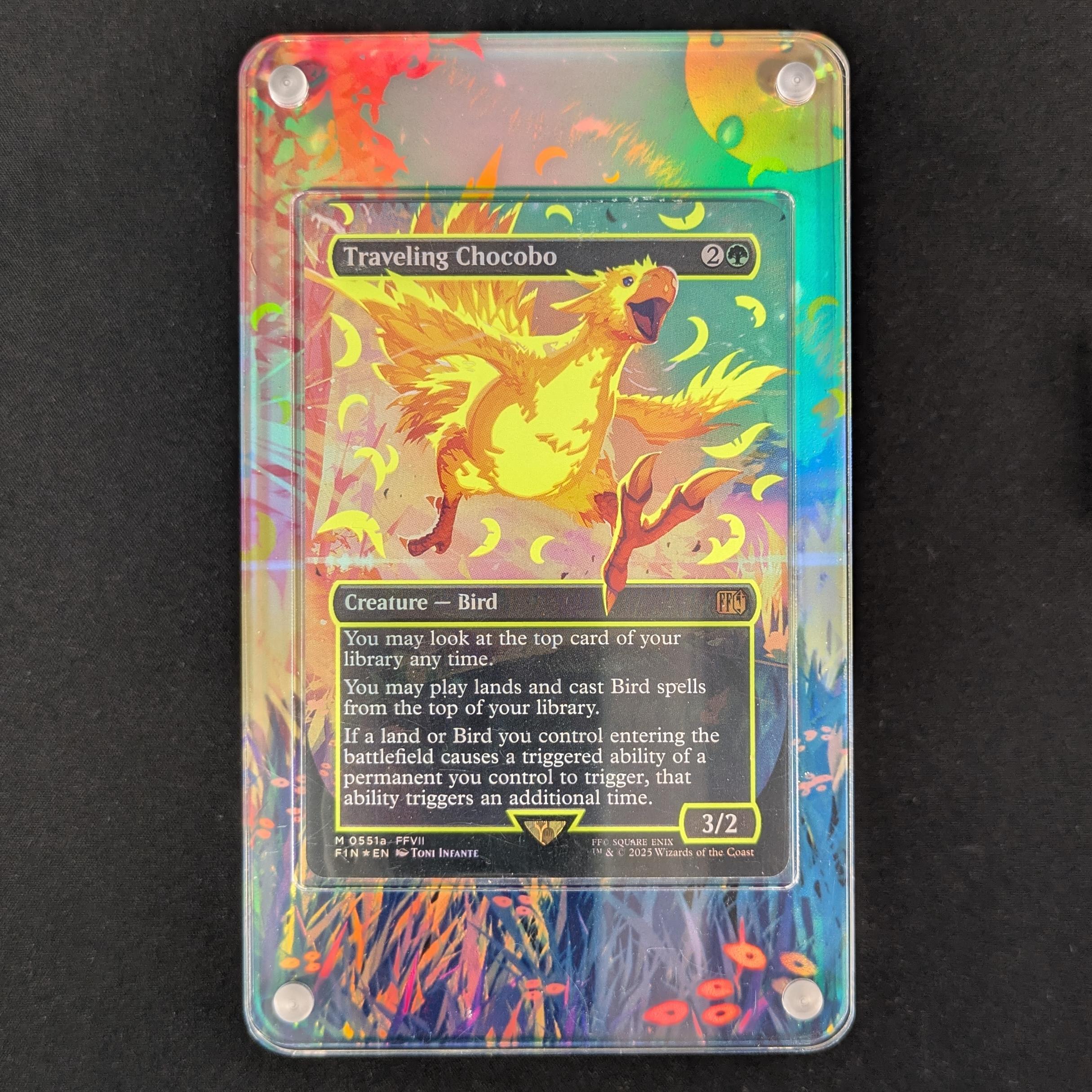 [FOIL] Traveling Chocobo (Borderless) (Neon Ink Yellow) - FINAL FANTASY: Extras - English - NM - Extended Art Slab