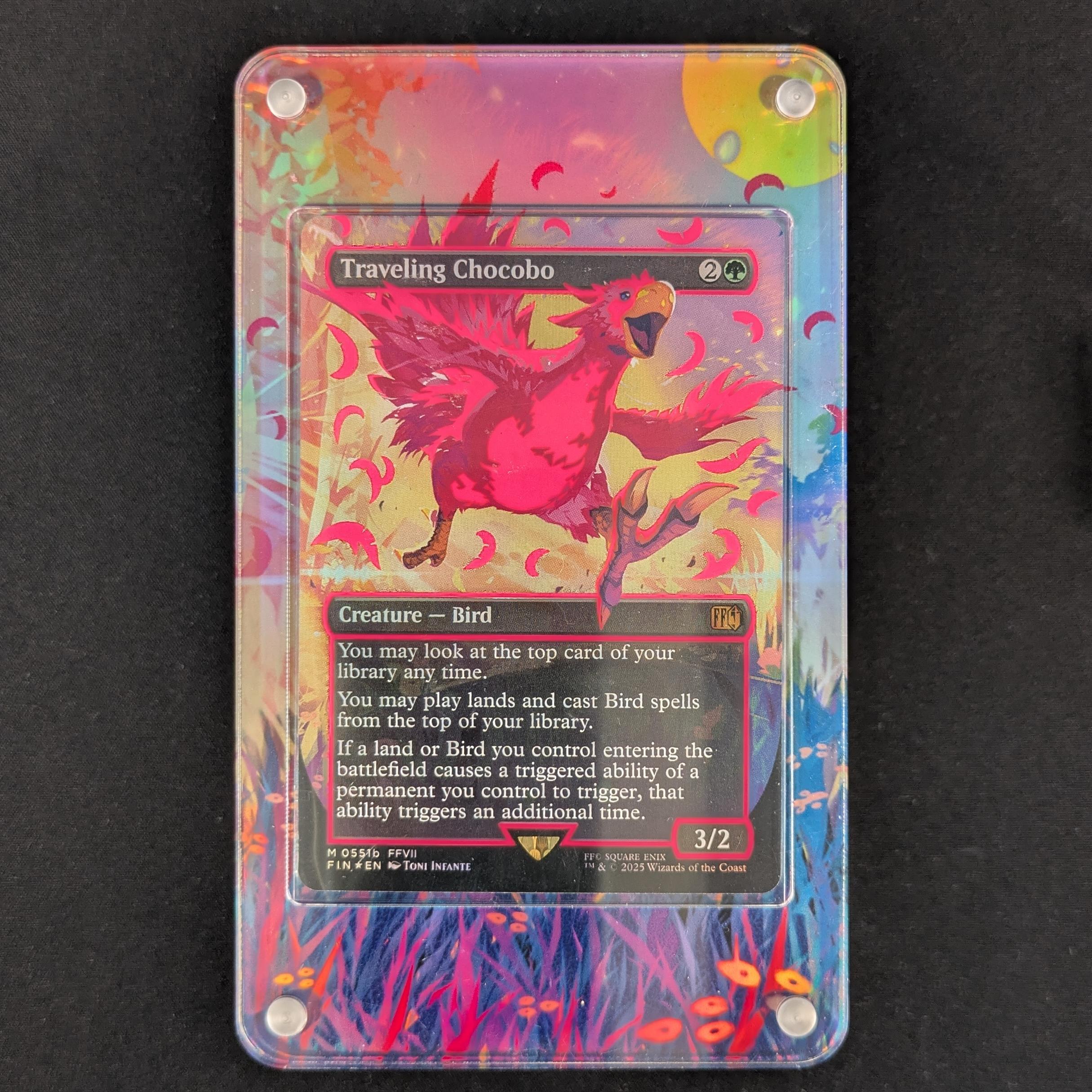 [FOIL] Traveling Chocobo (Borderless) (Neon Ink Pink) - FINAL FANTASY: Extras - English - NM - Extended Art Slab