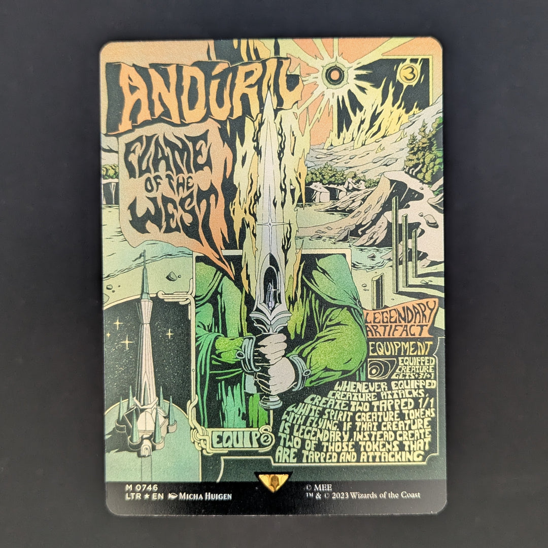 anduril mtg card Magic The Gathering - The Lord of the Rings create two tapped 1/1 white Spirit tokens with flying Andril, Flame of the West