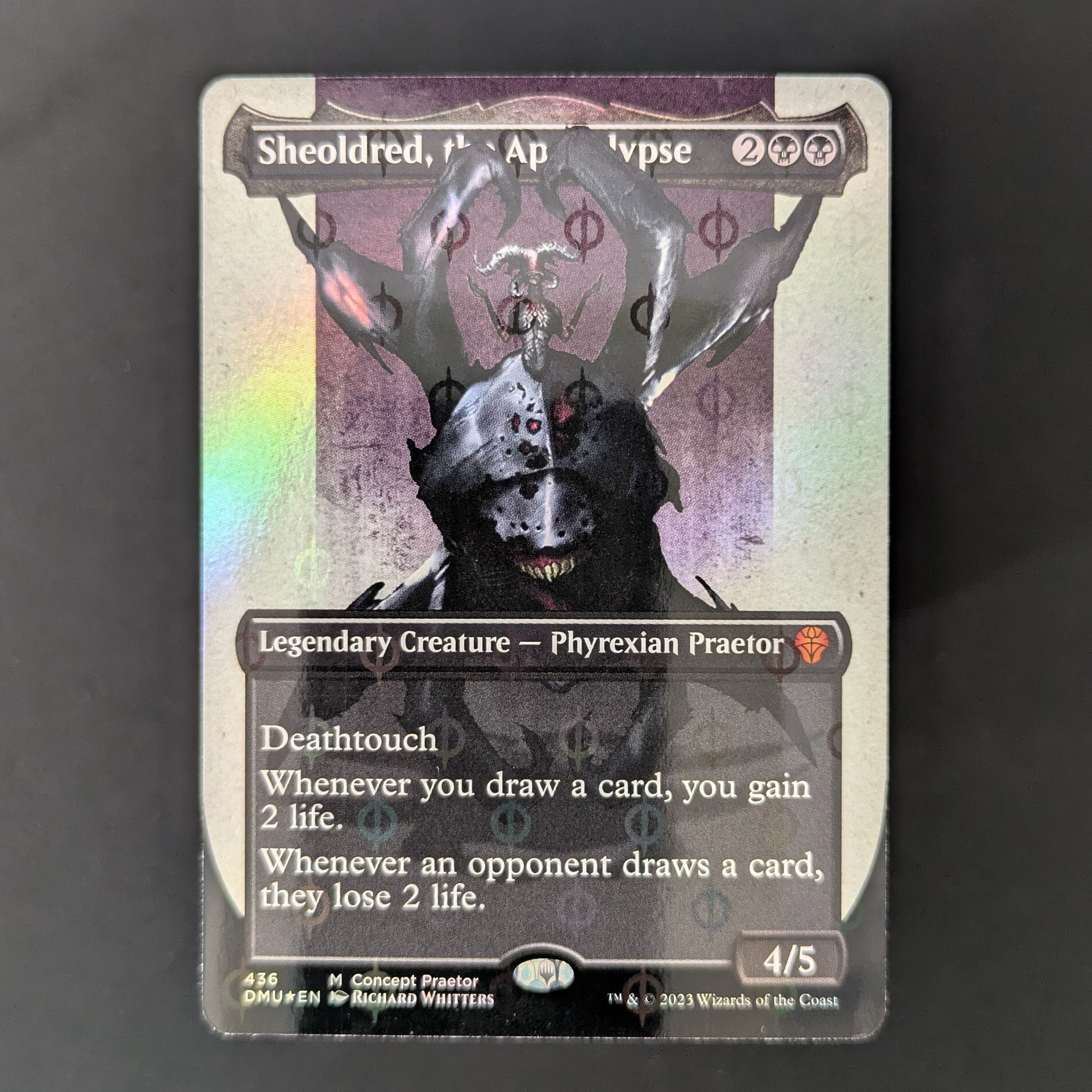 MTG Singles - [FOIL] Sheoldred, the Apocalypse (Concept Praetor) (Step-And-Compleat Foil) - Phyrexia: All Will Be One: Extras - English - NM - 