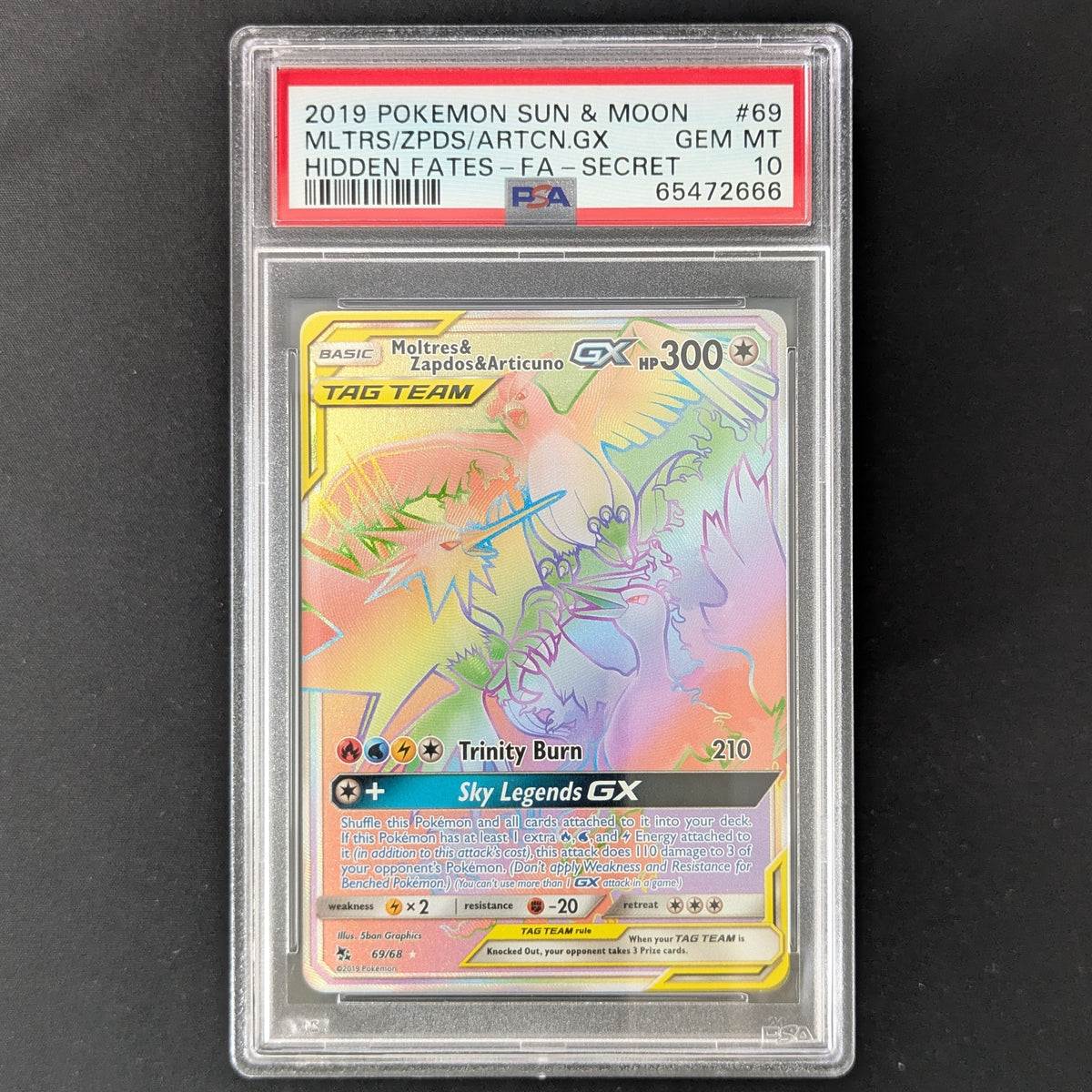 PTCG Singles - Moltres & Zapdos & Articuno GX (HIF 69) - Hidden Fates - English - PSA 10 - 