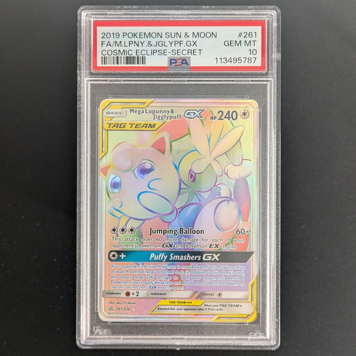 Mega Lopunny & Jigglypuff GX (CEC 261) - Cosmic Eclipse - English - PSA 10