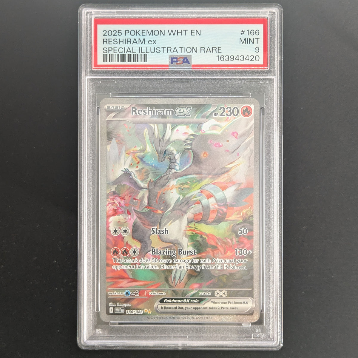 Reshiram ex (WHT 166) - White Flare - English - PSA 9
