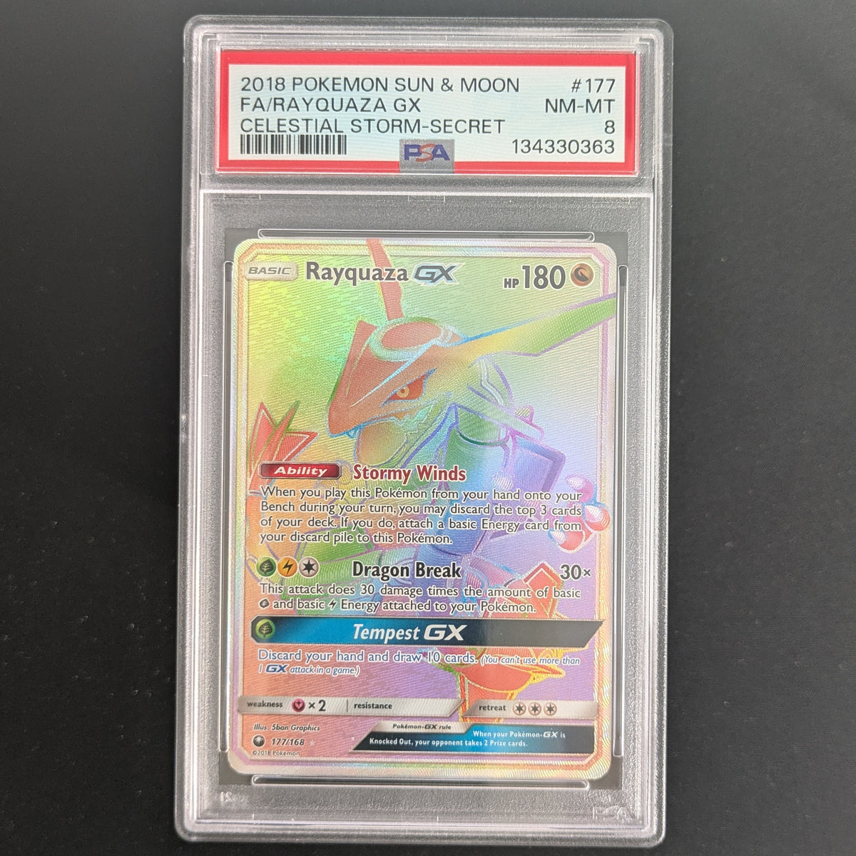 Rayquaza GX (CES 177) - Celestial Storm - English - PSA 8