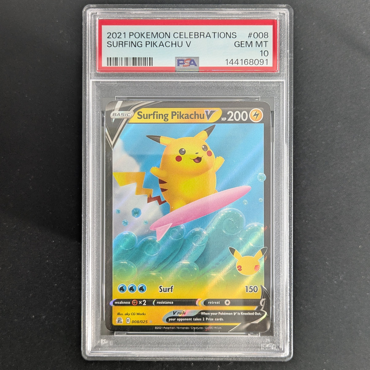 PTCG Singles - Surfing Pikachu V (CEL 8) - Celebrations - English - PSA 10 - 