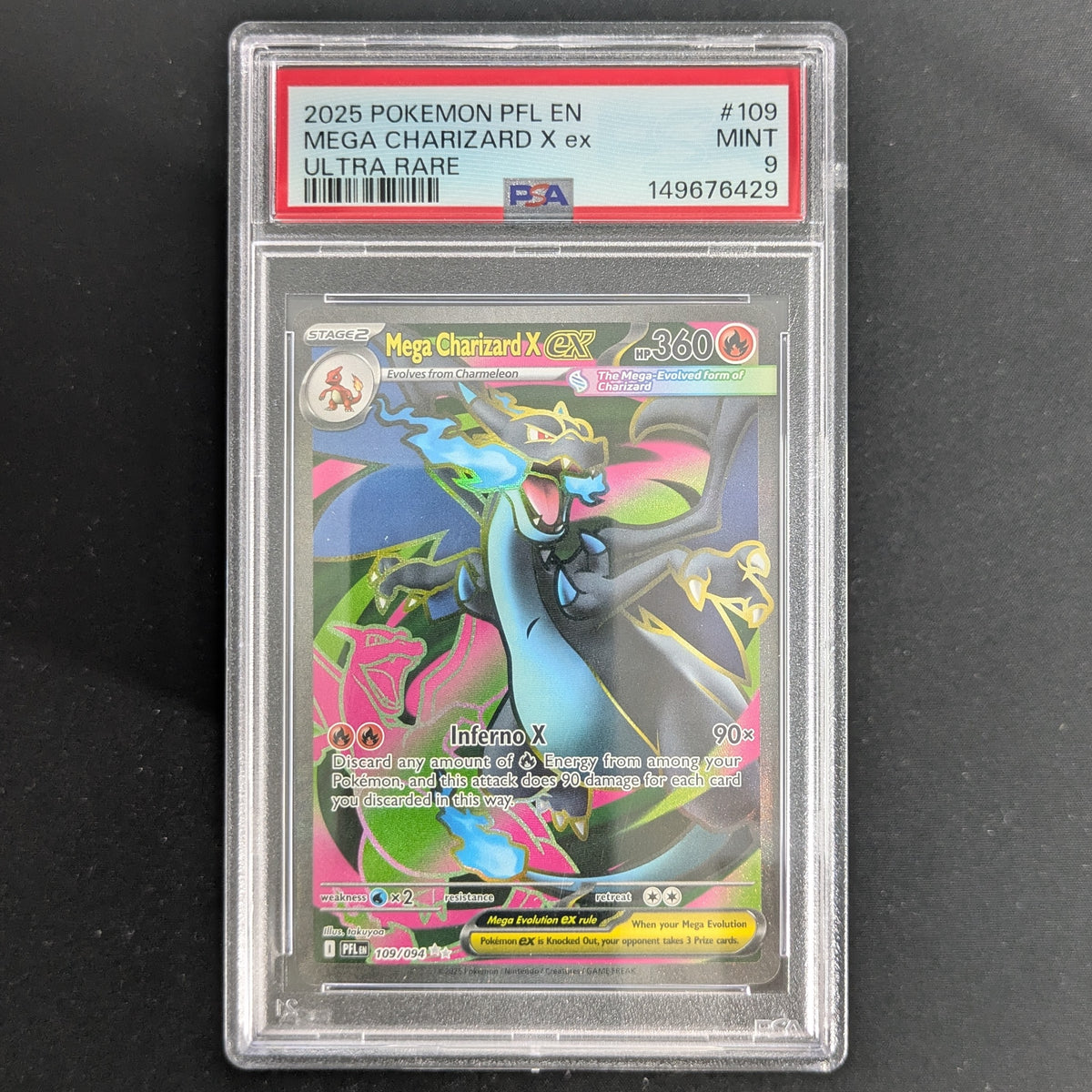 PTCG Singles - Mega Charizard X ex (PFL 109) - Phantasmal Flames - English - PSA 9 - 