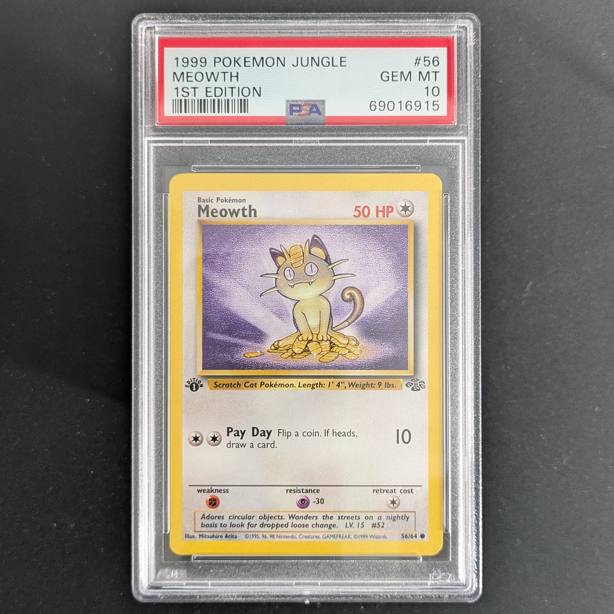 PTCG Singles - Meowth (JU 56) - Jungle - English - PSA 10 - 1ST EDITION - 