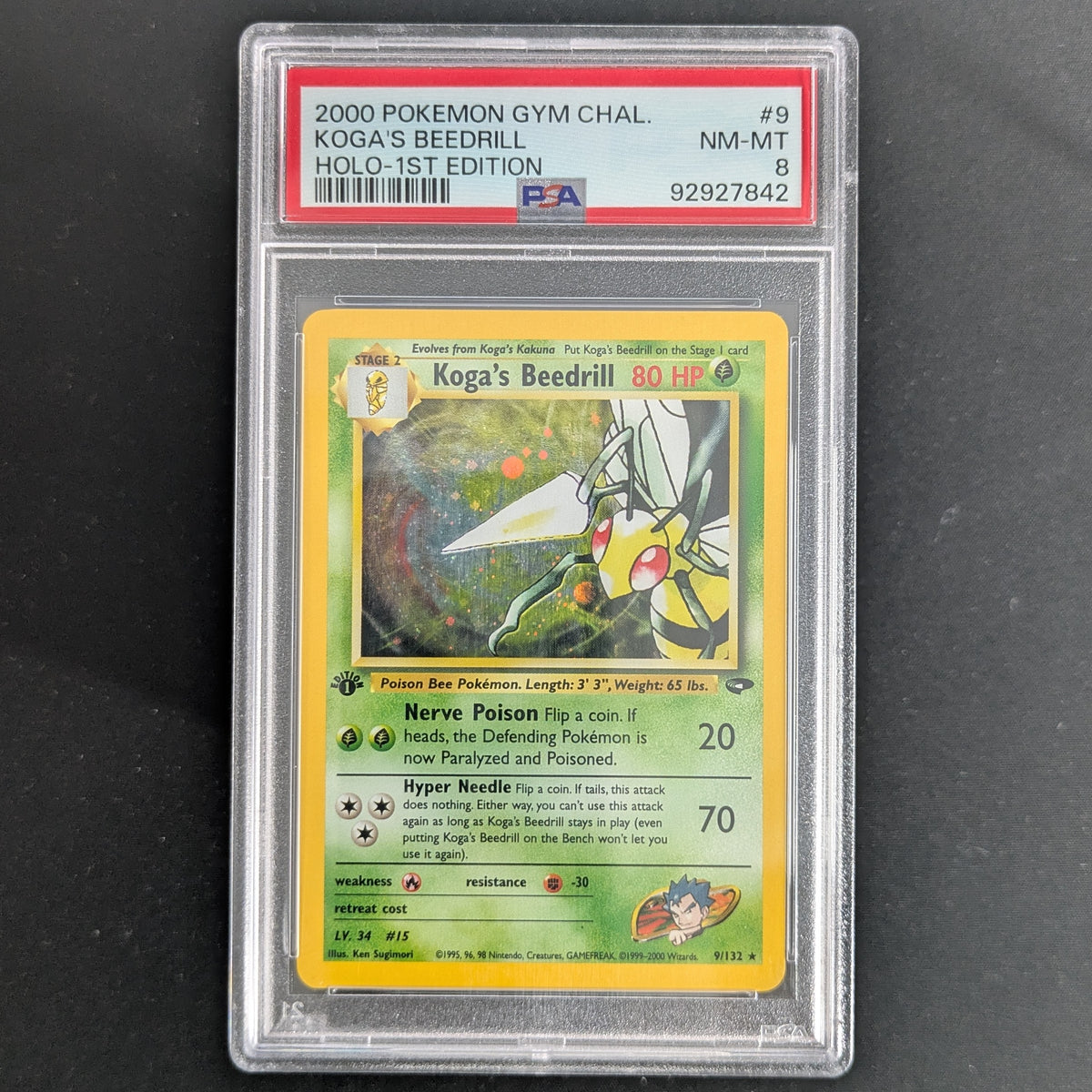 PTCG Singles - Koga's Beedrill (GC 9) - Gym Challenge - English - PSA 8 - 1ST EDITION - 