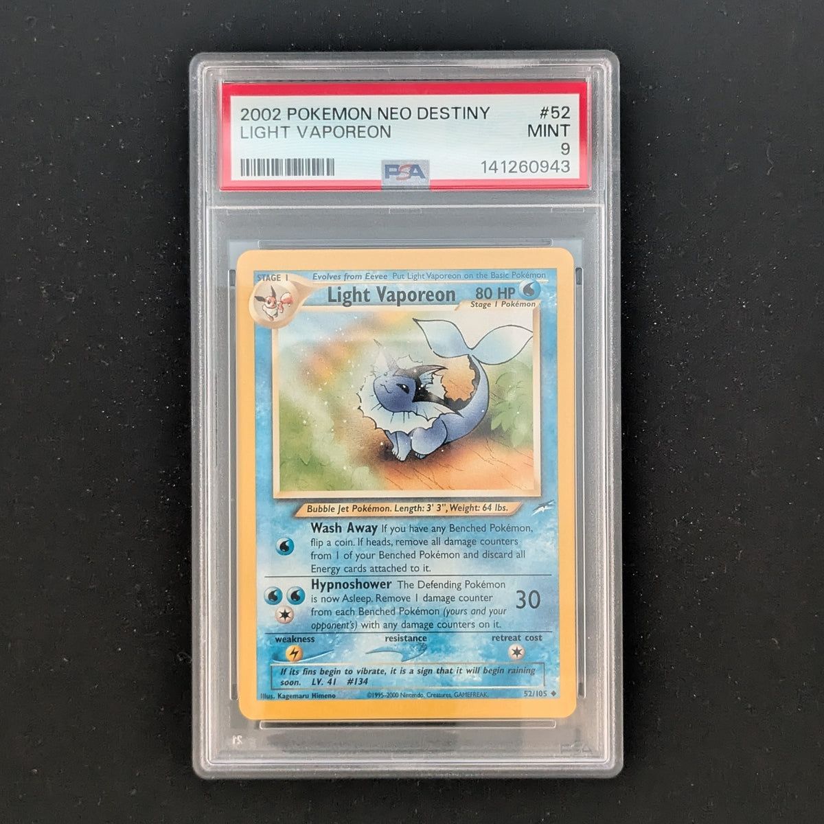 PTCG Singles - Light Vaporeon (NDE 52) - Neo Destiny - English - PSA 9 - 