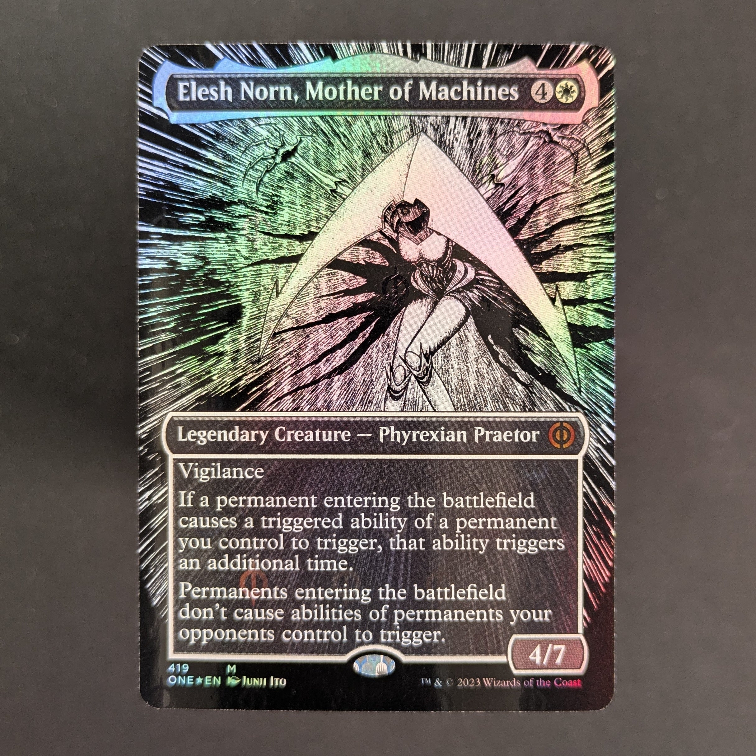 FOIL] Elesh Norn, Mother of Machines (Borderless) (Step-and-Compleat