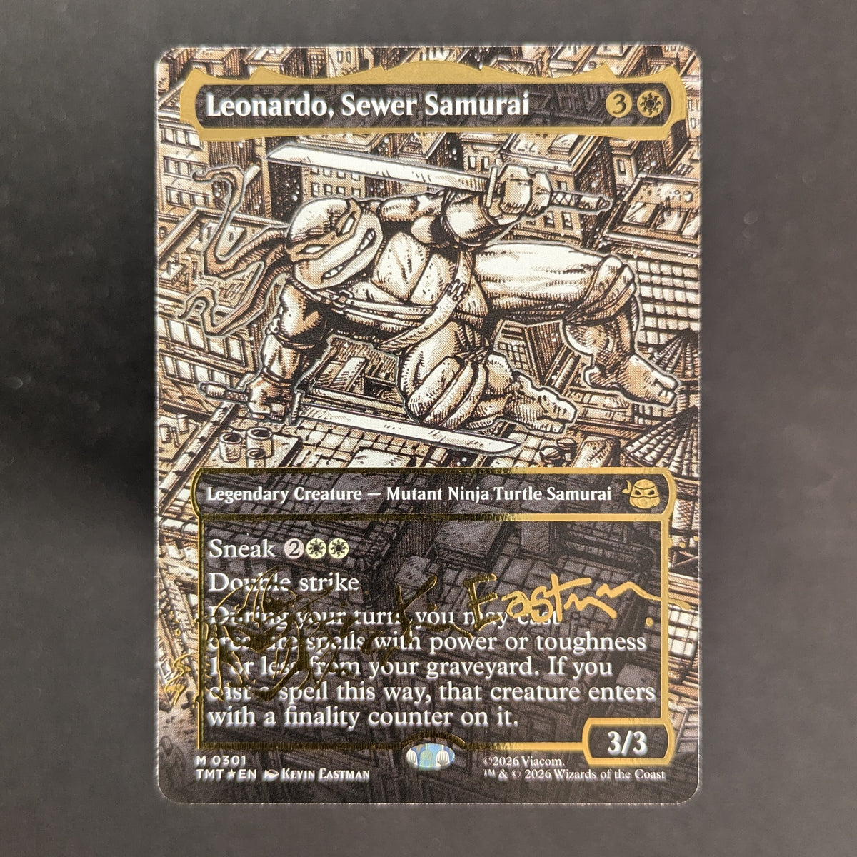 [FOIL] Leonardo, Sewer Samurai (Borderless) (Gold-Stamped Signature) - Teenage Mutant Ninja Turtles: Extras - English - EX